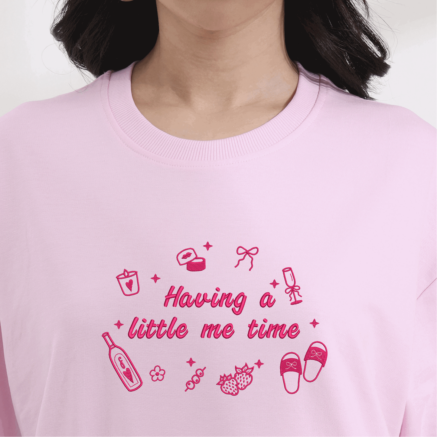 Having a Little Me Time Embroidered Oversized T-Shirt