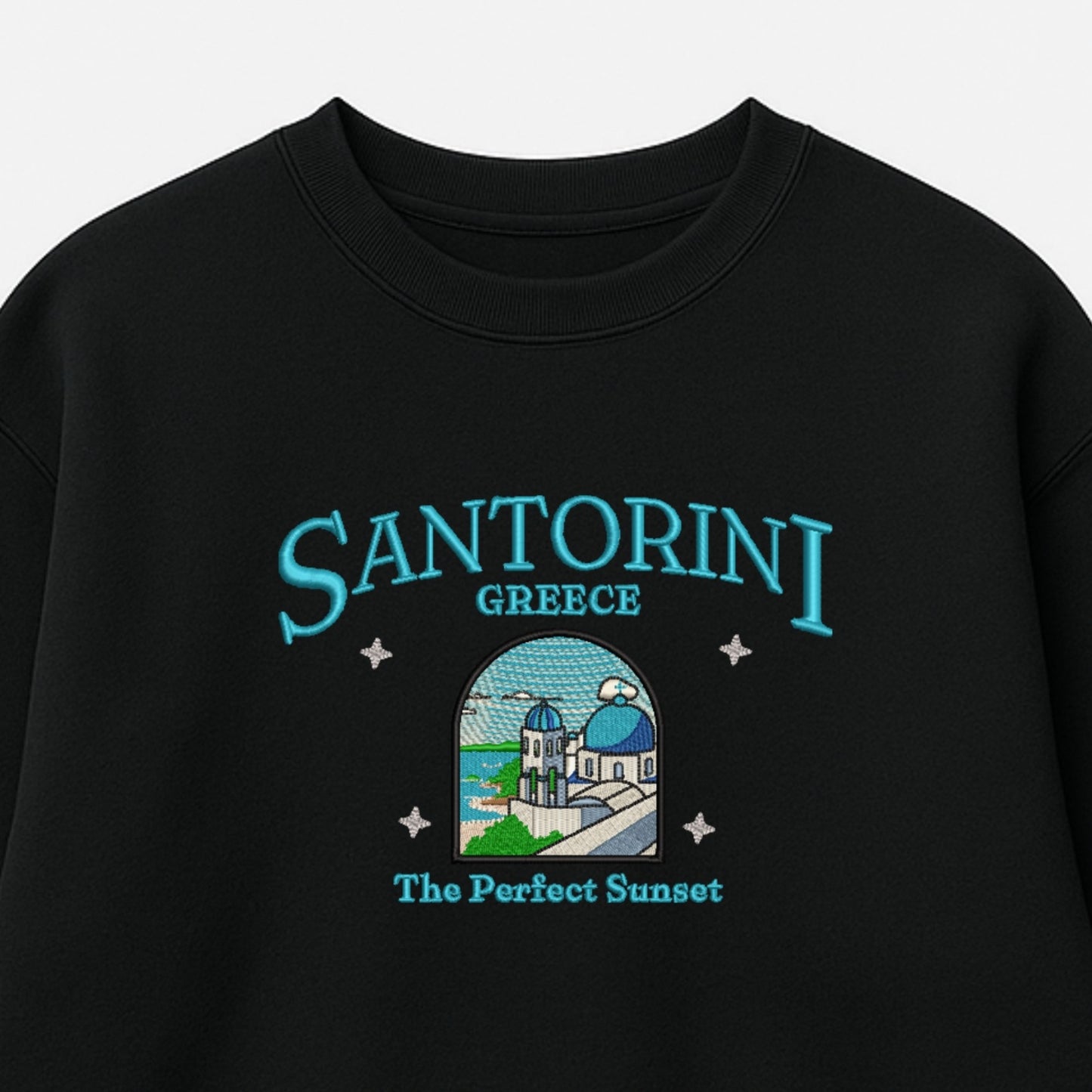 Santorini Dream Embroidered Sweatshirt - Your Cozy Escape to Greece!