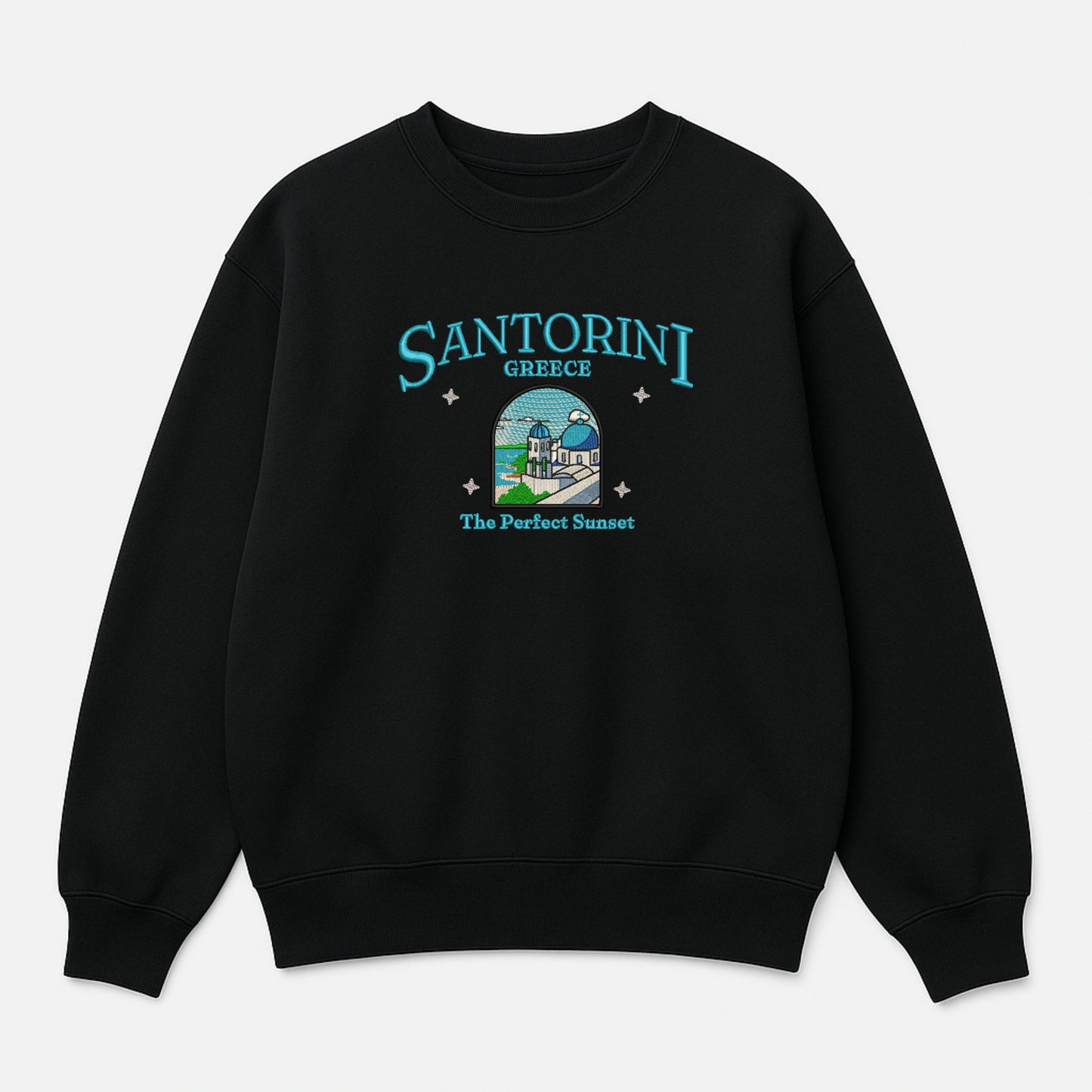 Santorini Dream Embroidered Sweatshirt - Your Cozy Escape to Greece!