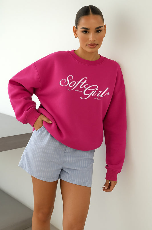 Soft Girl Aesthetic Magenta Pink Embroidered Crewneck Sweatshirt | Self Love Self Care Jumper