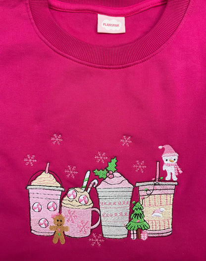 Cozy & Cute Holiday Drinks Embroidered Sweatshirt