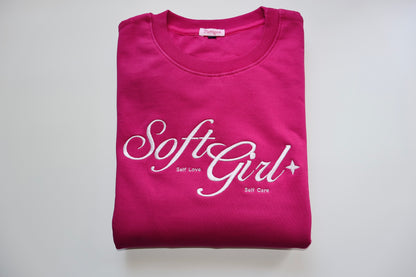 Soft Girl Aesthetic Magenta Pink Embroidered Crewneck Sweatshirt | Self Love Self Care Jumper