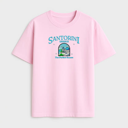 Santorini Dream Embroidered T-Shirt - Your Perfect Sunset Escape!