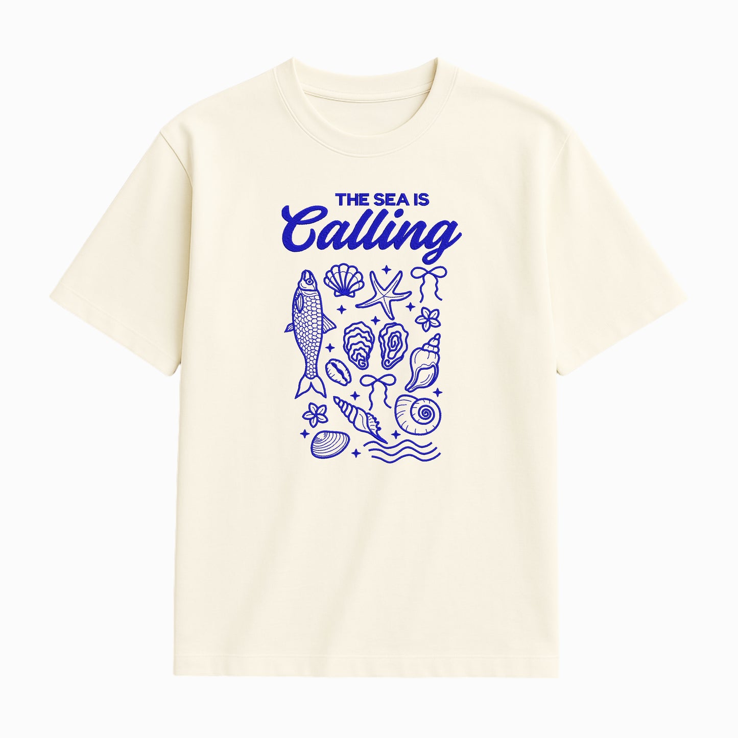 The Sea is Calling Embroidered T-Shirt
