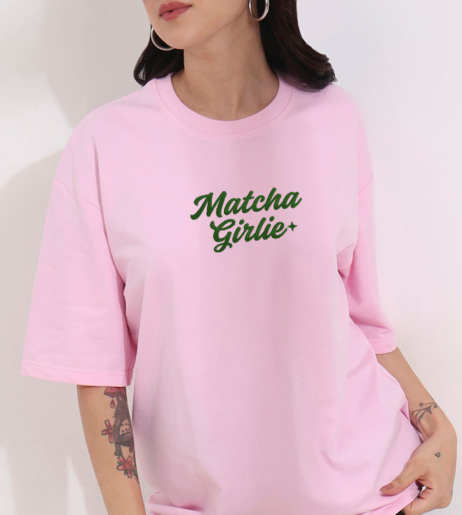 "Matcha Girlie" Embroidered Oversized T-Shirt