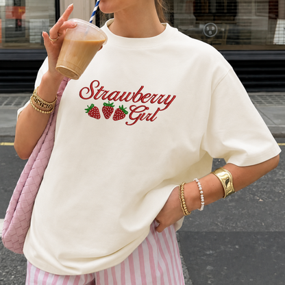 Strawberry Girl Embroidered Oversized Tee