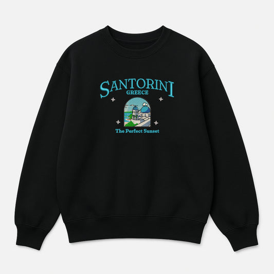 Santorini Dream Embroidered Sweatshirt - Your Cozy Escape to Greece!